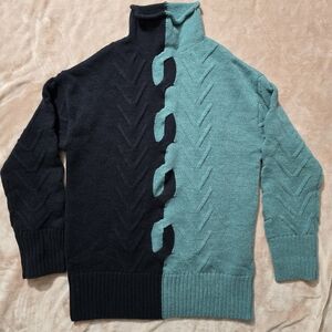 Etcetra Two-Tone Navy and Teal Wool Blend  Sweater Size XS